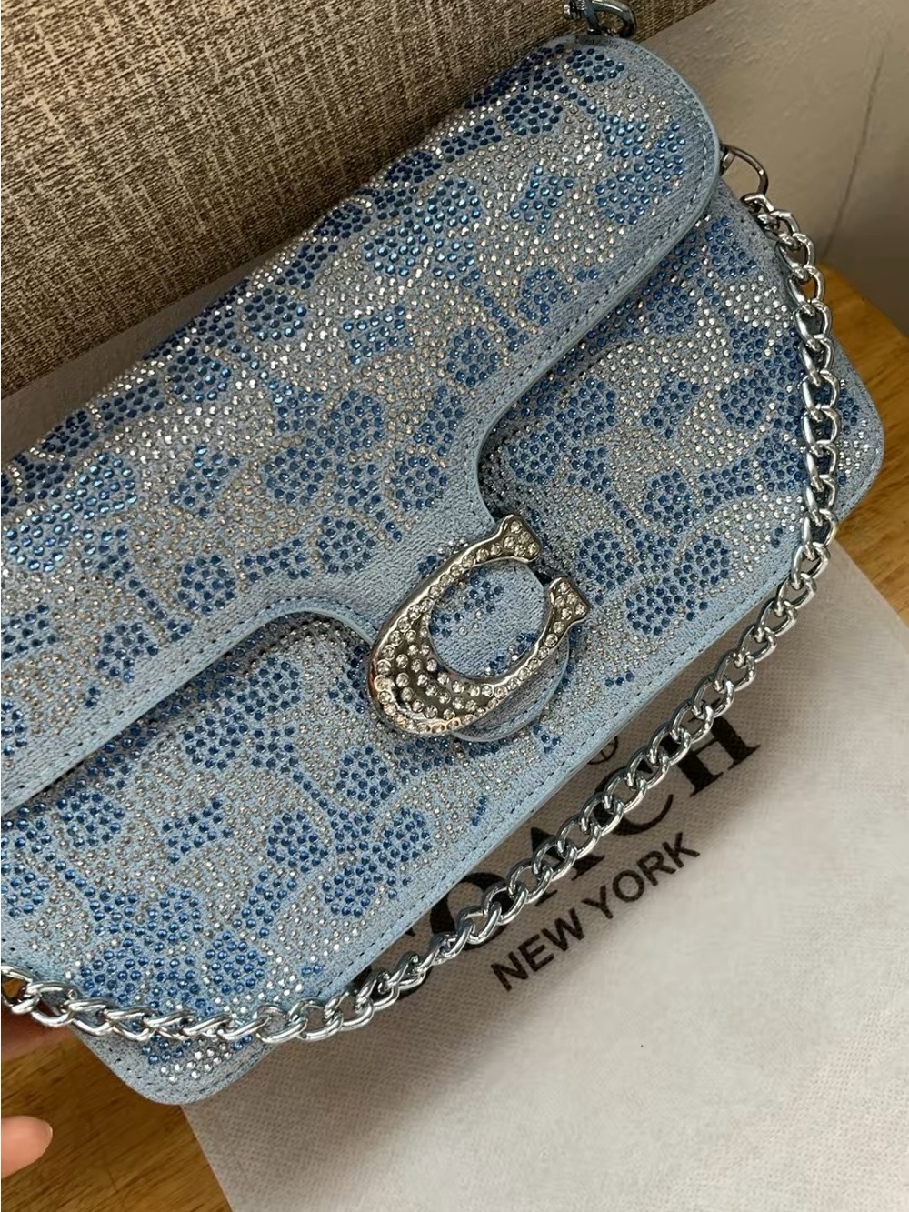 Coach Light Blue Crystal-Embellished Shoulder Bag